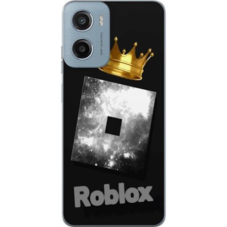Kompatibelt Mobildeksel til Motorola Motorola Moto G05 Minimalistisk svart og sølvfarget Roblox-symbol med gylden krone og luksuriøs gamer-estetikk