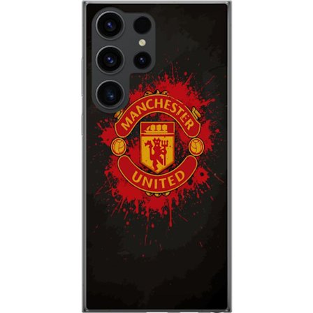 Kompatibelt Mobildeksel til Samsung Samsung Galaxy S24 Ultra Manchester United logo i rød og gul farge med røff sportslig bakgrunn