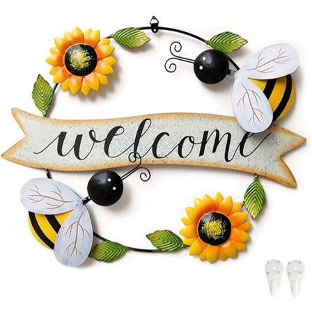 Metall solros och bi välkommen skylt väggdekoration, metall solfl