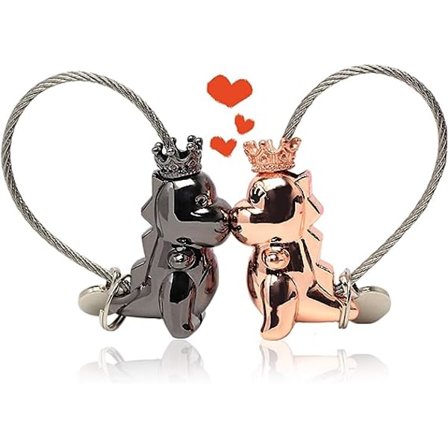 Sæt med 2 nøgleringe til par, søde dinosaur nøgleringe magnetisk kærlighed