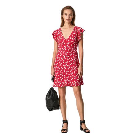 Pepe Jeans, Mila Flower Prized Dress Rood, Dames, Maat:S