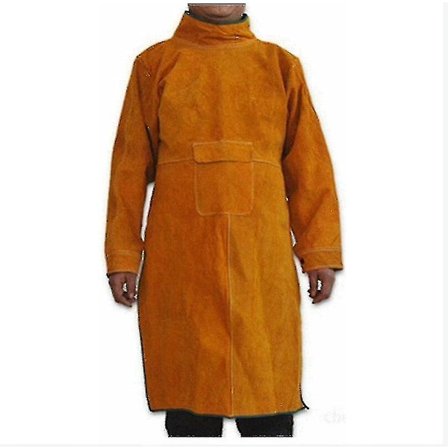 Herre- og dame-svejseforklæde i kohud med ærmer og krave, slidstærkt arbejdssafetyforklæde til værksted, gnistsikker varmebestandig 41x21 tommer