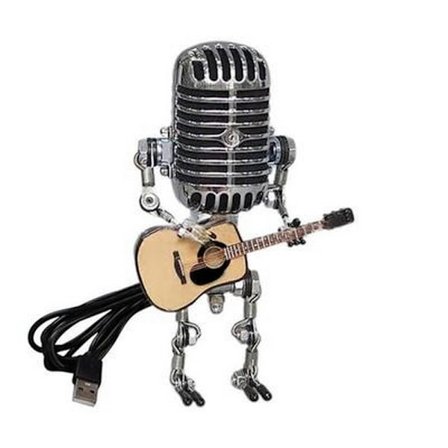 USB Retro Stil Mikrofon Robot Lampe Holder Gitar Med Lys Vintage Hjemmedekorasjon