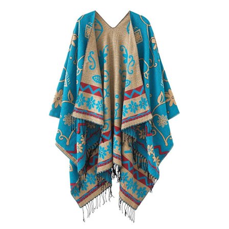 Naisten Poncho Cape Shawl Kukkakuvio