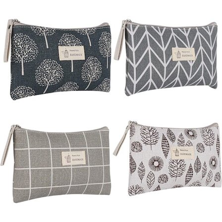 4 stk multifunksjonell lerretspose, glidelås kosmetikkveske blyant