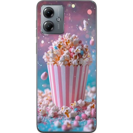 Kompatibelt Mobilskal till Motorola Motorola Moto G14 Popcorn-hink retro bio snacks rolig figur