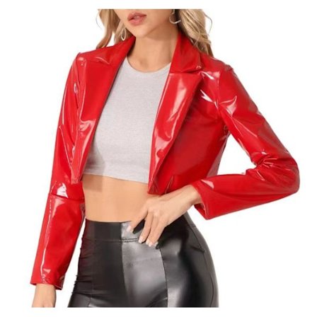 Läderjackor för damer med nedfälld krage, Punk Wet Look, Långärmade kappor