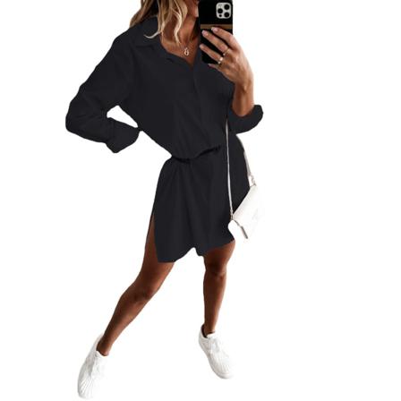 Vit Skjorta Miniklänning Kvinnor Långärmad V-ringad Enkelknäppt