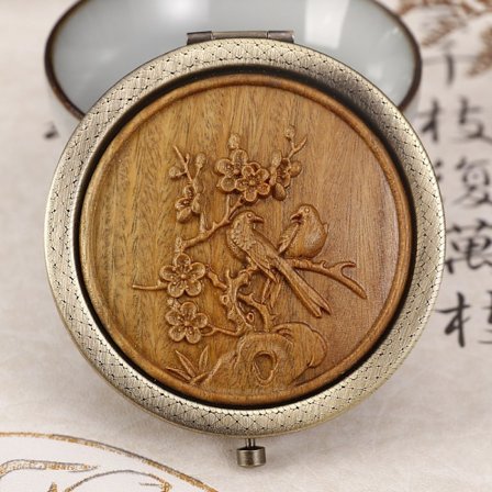 Fick spegel Vintage smink spegel Fällbar trä snideri mönster