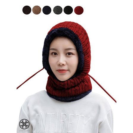Dame Vinterlue Hatt Skjerf Hatt Sett Sammenføyd Hals Hode Varmer Wrap Varme Vinterhatter Hals Skjerf (Rød)