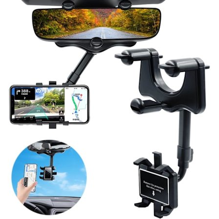 Bilhållare för backspegel - Vridbar och infällbar bilhållare för telefon