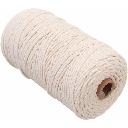 Luonnollinen lanka tee-se-itse-askarteluun, pehmeä ja tukeva puuvillaköysi 3 mm, ei kemiallisia väriaineita, hajuton naru, helppo työstää makramee-