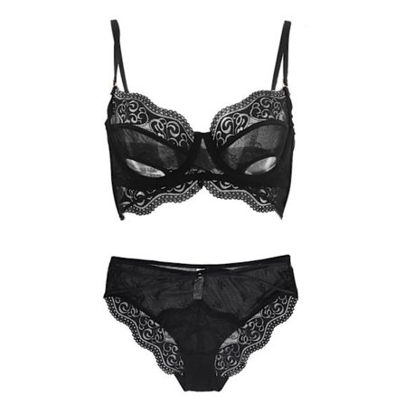 Dame Blonde Undertøysett Myk Pustende BH Truser 75C Svart Hjem Soverom Festklær