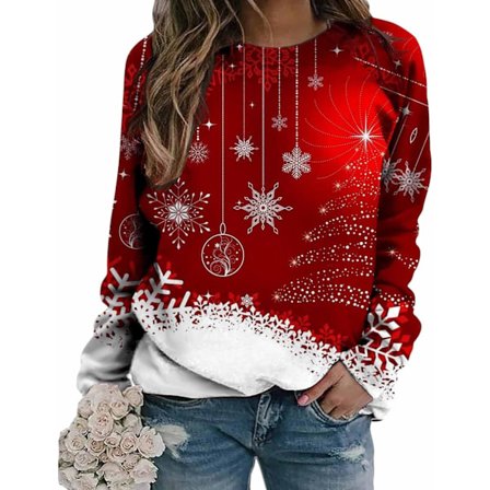 Julesweatre til Kvinder Sødt Rensdyr Print O Hals Lange Ærmer Plus