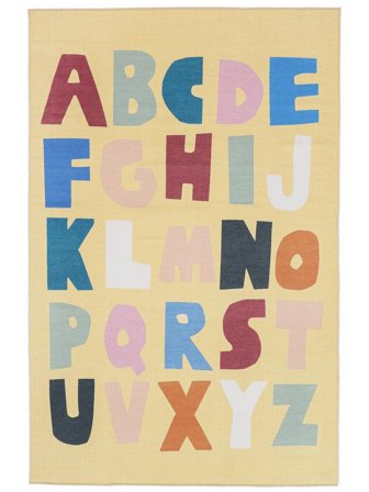 Number Washable Kids Rug Small Alphabet - Light Yellow/Multicolor 100X160 Cotton