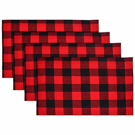4 Set av röda och svarta Buffalo Check Plaid-mattor