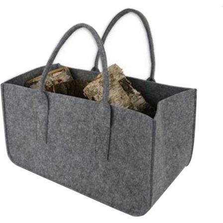 Förvaringsväska i filt, hopfällbar vedkorg, vedkorg med handtag, bärbar tjock förvaringskorg i filt (mellangrå)