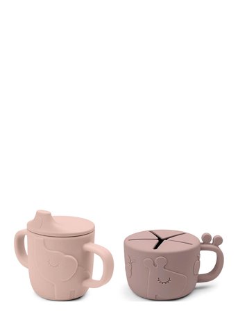 Done by Deer Peekaboo Spout/Snack Cup Set Deer Friends Powder - Pink - SPOUT CUP:Ø6.5X H 9CM.SNACK CUP:Ø8X H 6.5CM