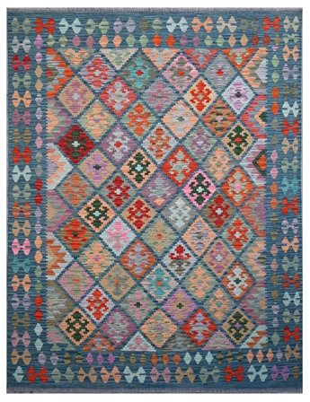 189X246 Tapete Oriental Kilim Afegão Old Style Preto/Cinza Escuro (Lã, )