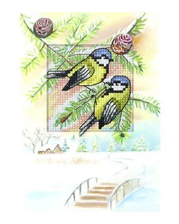 Broderikit Kort Vinterfåglar - Orchidea