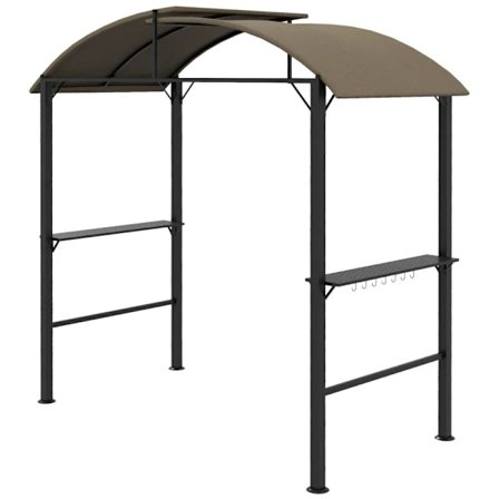 Rootz BBQ Gazebo - 2 sivuhyllyä - Grillipaviljonki - BBQ Paviljonki - Koukut - Teräsrunko - Polyesteri - Khaki - 1,1 x 2,3 m