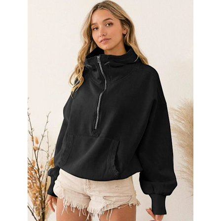 Sport Hoodie Mode Hoodie Dragkedja Dragsko Långärmad Toppjacka.L.Svart