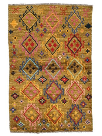 Handgeknüpft Moroccan Berber - Afghanistan 88X135 Wollteppich Braun/Orange Klein