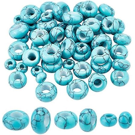 60 st Syntetiska Turkos Pärlor 3 Storlekar Stora Hål Runda Distans Pärlor Turkos Sten Pärlor Europeiska Pärlor