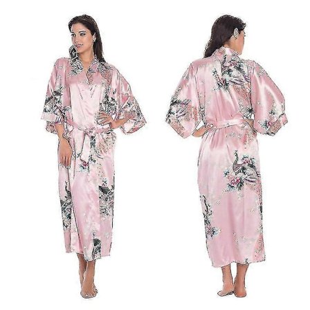Dam Kimono-badrock i Satin med Blommönster - Bröllop, Nattkläder