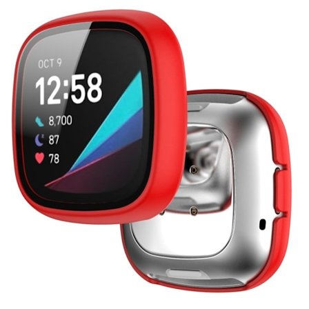 Fitbit Sense / Versa 3 matte hard cover with tempered glass - Red