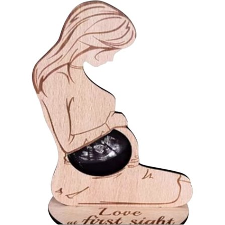 Fotoram för ultraljudsbilder av bebis, Fotoram för bebis sonogram, Träfotoprydnad Present till blivande mamma för gravida kvinnor - Ljusgul