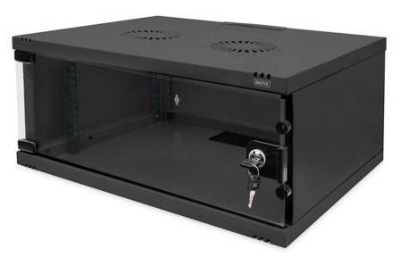 Digitus 4U wall mounting cabinet SOHO unmounted 241x540x400 mm full glass front door black IN