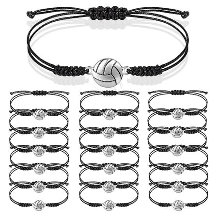 24 stycken volleyboll-armband, volleyboll-charm-armband, flätad snöre-armband med volleyboll-hänge