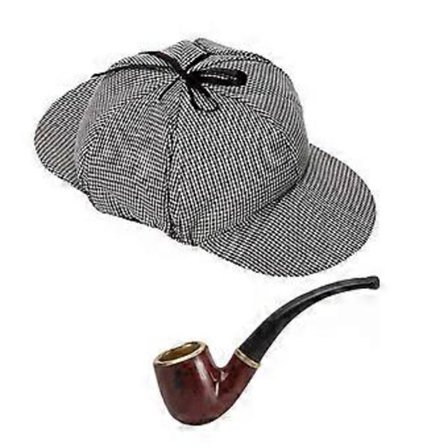 2 stk. Detektivkostume Sæt Deerstalker Hat Røgede Piber Cosplay Hat Kostume Pibe til Halloween Tema Fester Sort