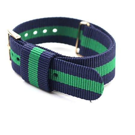 Natoband dam klocka 18 mm guld spänne blått grönt