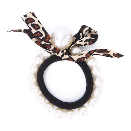 Falsk Perle Sløjfe Hårbånd Elastisk Hestehale Holder Kvinder Piger Elegant Hårtilbehør Gave Sort Leopard Print