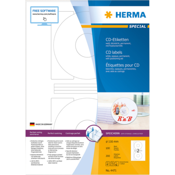 ETIKETT CD 116MM HVIT HERMA