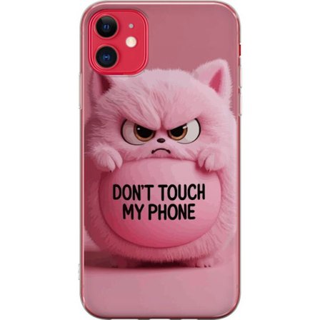 Kompatibel Mobilcover til Apple Apple iPhone 11 Vred pink fluffy kat med teksten "Rør ikke min telefon", et humoristisk beskyttelsesmotiv som passer