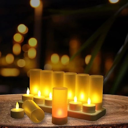 /EA/LED-ljus, 12 st uppladdningsbara LED-flamlösa ljus, flamlösa ljus med flimrande lågor, LED-värmeljus för julfest eller bröllopsdekoration