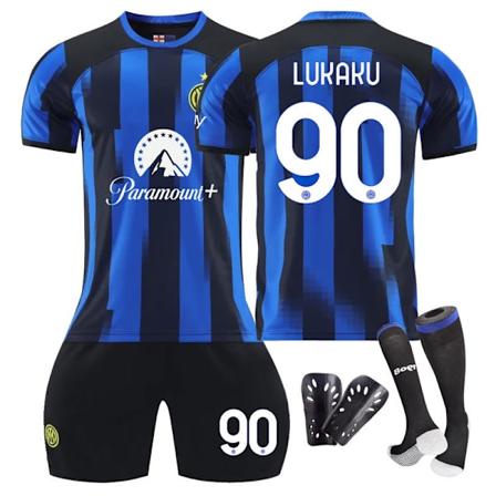 23-24 Inter Milan hemmafotbollströja + strumpor + skyddsutrustning - Lukaku XS(160-165cm)