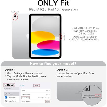 iPad 11:e/10:e generationen (2025/2022) Ultratunt skal med stativ och automatisk väckning/viloläge [JUN]