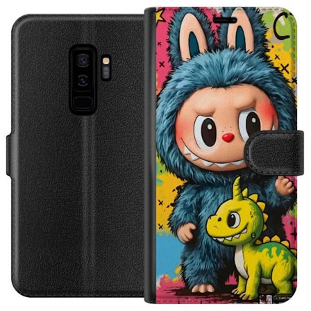 Samsung Galaxy S9+ Lommeboketui Søt figur i blå monsterdrakt Labubu med liten gul dinosaur fargerik kawaii kunst søt leken tegneserie lys design le