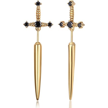 Gotiske sværdøreringe i rustfrit stål til mænd og kvinder, sølv, guld, vintage dolk smykker gave