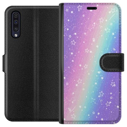 Kompatibel Tegnebogsetui til Samsung Galaxy A50 Rainbow-farvet pastelbaggrund med hvide stjerner og glitrende prikker i blød overgang