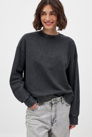 NA-KD Oversize-Acid-Wash-Pullover - Oversize Pullover - Grau - S