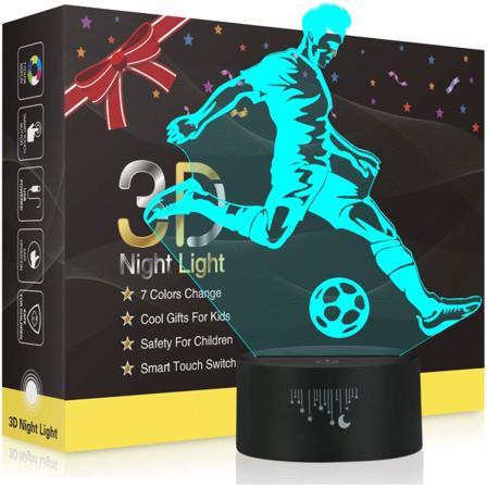 Nattlampa för fotboll för barn, LED-lampor 3D optisk illusion