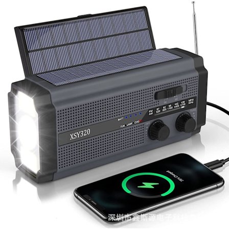 Bærbar Håndsving Solar Radio Udendørs LED Lommelygte AM/FM Radio 5000mAh Batteri /grå