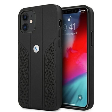 BMW Nahkainen Curve Perforate -kotelo iPhone 12 mini - musta