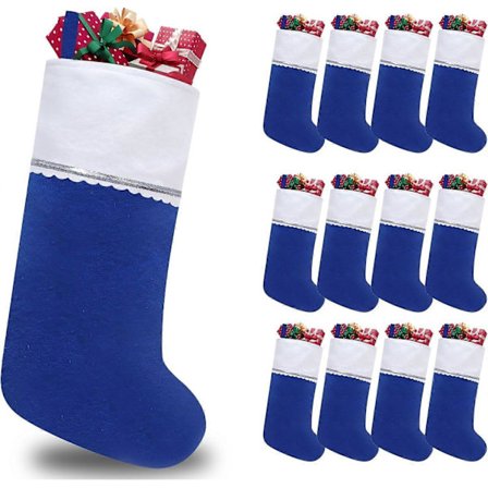 UrbanMingle 12-pack Filt Julstrumpor, 48 cm Blå och Vit Jul[D]