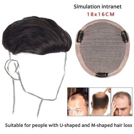 Syntetisk naturlig mandlig toupé kort paryk Hårstil Topper til unge mænd Skaldet hår-tab Høj hår linje Clip-On hårforlængelser